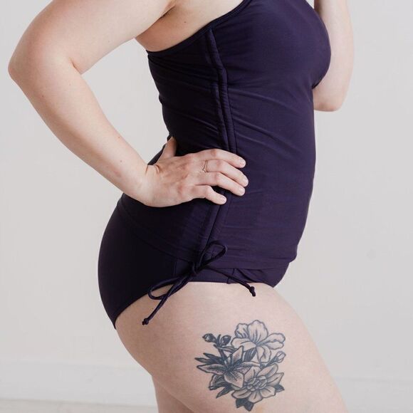 NWT PURPLE High Waist Ruched, Full Coverage Womens Swimsuit Bikini Bo… - Picture 3 of 15